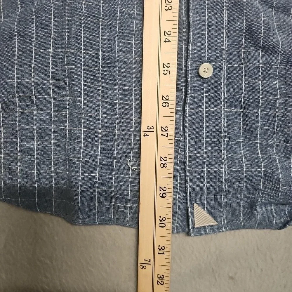 UNTUCKIT Shirt Men XL 100% Linen Ramey Mandarin Collar Grid Check Button Up Blue - Picture 5 of 7
